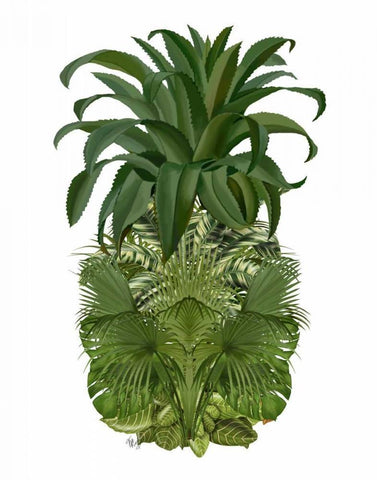 Pineapple, Tropical Palms, Green Black Ornate Wood Framed Art Print with Double Matting by Fab Funky