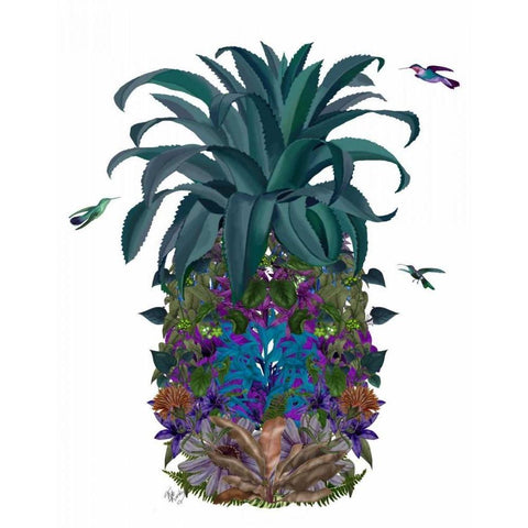 Pineapple, Tropical Flowers 1 Gold Ornate Wood Framed Art Print with Double Matting by Fab Funky