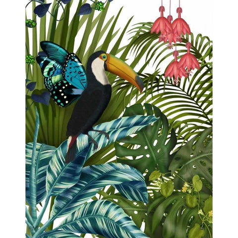 Toucan in Tropical Forest Gold Ornate Wood Framed Art Print with Double Matting by Fab Funky