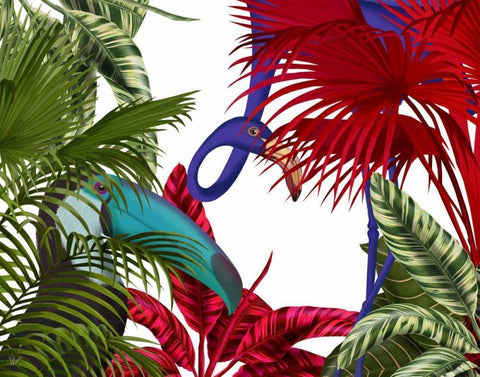 Toucan And Flamingo Black Ornate Wood Framed Art Print with Double Matting by Fab Funky