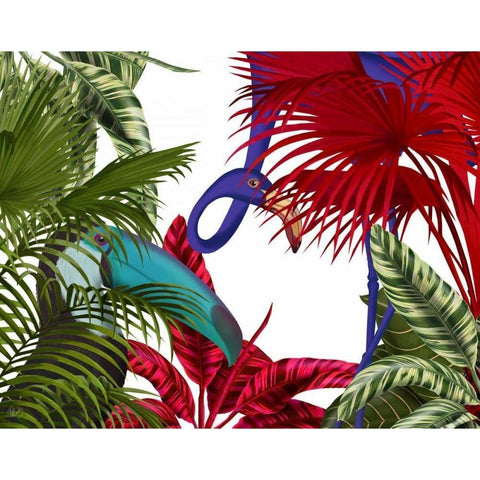 Toucan And Flamingo Black Modern Wood Framed Art Print with Double Matting by Fab Funky