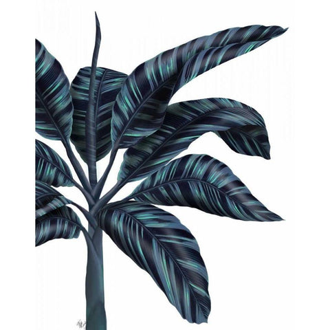 Banana Tree 3, Blue Black Modern Wood Framed Art Print by Fab Funky