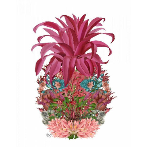 Pineapple, Tropical Flowers 2 Black Modern Wood Framed Art Print with Double Matting by Fab Funky