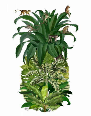 Pineapple, Monkeys Black Ornate Wood Framed Art Print with Double Matting by Fab Funky