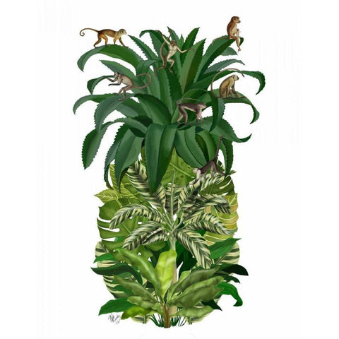 Pineapple, Monkeys Black Modern Wood Framed Art Print by Fab Funky