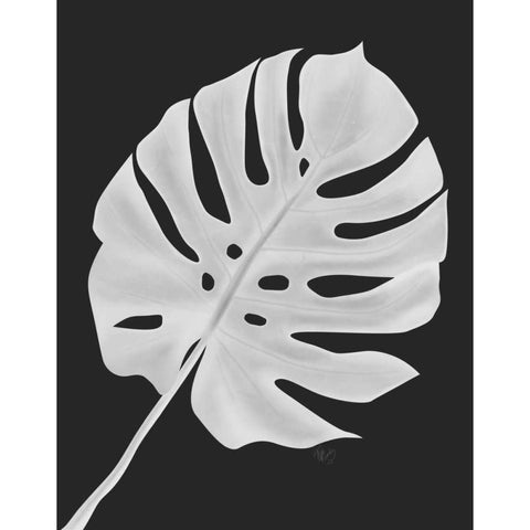 Monstera Leaf 1, White On Black White Modern Wood Framed Art Print by Fab Funky