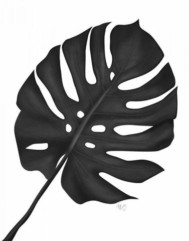 Monstera Leaf 1, Black On White Black Ornate Wood Framed Art Print with Double Matting by Fab Funky