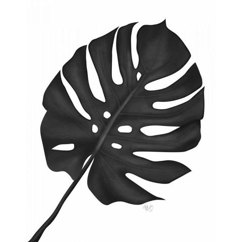 Monstera Leaf 1, Black On White Black Modern Wood Framed Art Print with Double Matting by Fab Funky