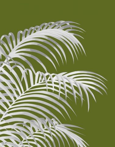 Palm Leaf 1, White On Green Black Ornate Wood Framed Art Print with Double Matting by Fab Funky