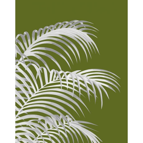 Palm Leaf 1, White On Green Black Modern Wood Framed Art Print with Double Matting by Fab Funky