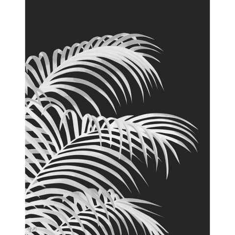 Palm Leaf 1, White On Black Gold Ornate Wood Framed Art Print with Double Matting by Fab Funky