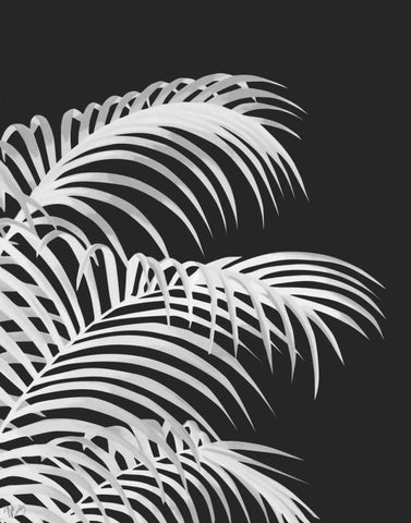 Palm Leaf 1, White On Black Black Ornate Wood Framed Art Print with Double Matting by Fab Funky