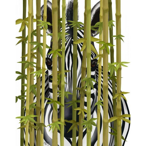 Bamboo Zebra Black Modern Wood Framed Art Print by Fab Funky