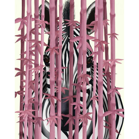 Pink Bamboo Zebra Black Modern Wood Framed Art Print with Double Matting by Fab Funky