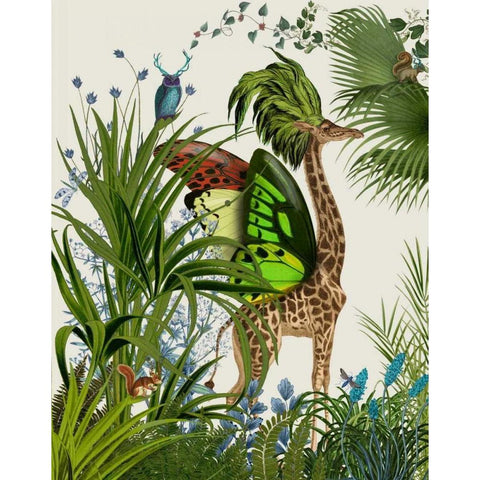 Tropical Giraffe 1 White Modern Wood Framed Art Print by Fab Funky