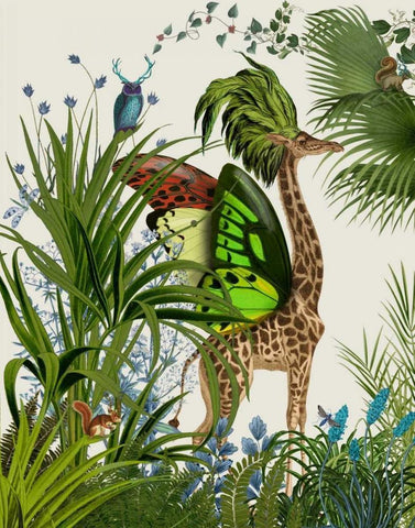 Tropical Giraffe 1 White Modern Wood Framed Art Print with Double Matting by Fab Funky