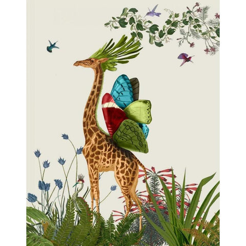 Tropical Giraffe 3 Black Modern Wood Framed Art Print with Double Matting by Fab Funky