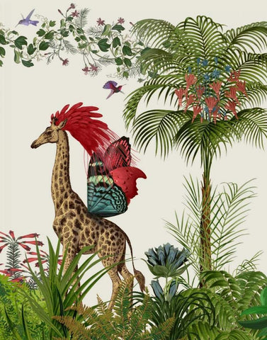 Tropical Giraffe 4 Black Ornate Wood Framed Art Print with Double Matting by Fab Funky