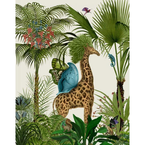 Tropical Giraffe 5 White Modern Wood Framed Art Print by Fab Funky