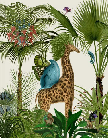 Tropical Giraffe 5 White Modern Wood Framed Art Print with Double Matting by Fab Funky