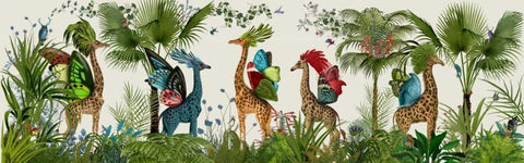 Tropical Giraffes, Bright Black Ornate Wood Framed Art Print with Double Matting by Fab Funky