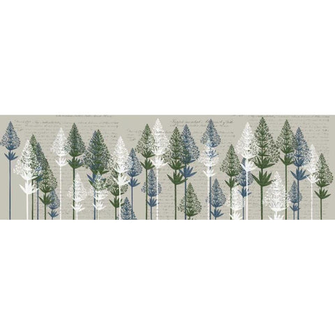 Leafy Pines, French Blue and Moss Gold Ornate Wood Framed Art Print with Double Matting by Fab Funky