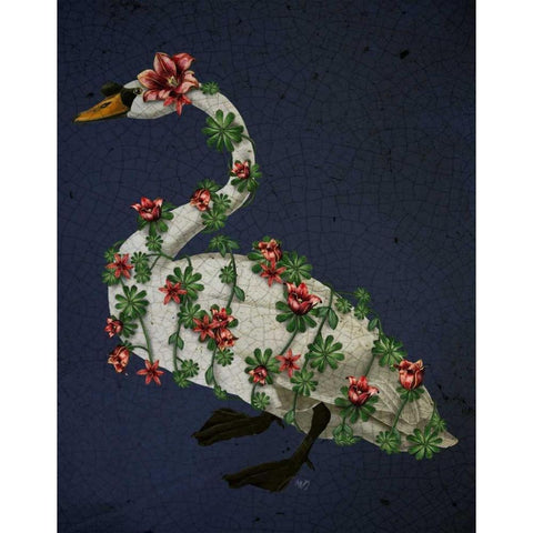 Bound Swan on blue Black Modern Wood Framed Art Print with Double Matting by Fab Funky