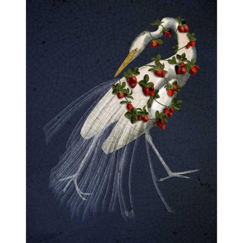 Bound White Heron on blue Gold Ornate Wood Framed Art Print with Double Matting by Fab Funky