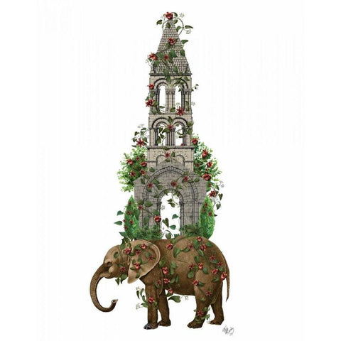 Elephant Tower Gold Ornate Wood Framed Art Print with Double Matting by Fab Funky