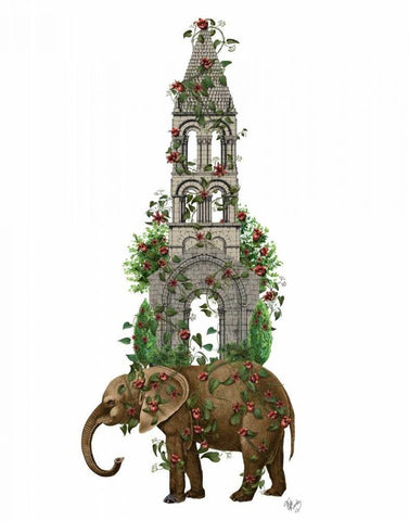 Elephant Tower Black Ornate Wood Framed Art Print with Double Matting by Fab Funky