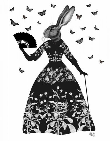 Black Rabbit White Modern Wood Framed Art Print with Double Matting by Fab Funky