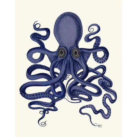 Octopus 9, Blue Gold Ornate Wood Framed Art Print with Double Matting by Fab Funky