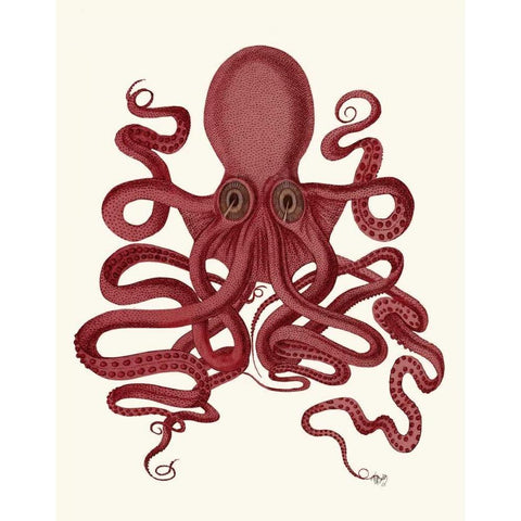 Octopus 9, Red Black Modern Wood Framed Art Print with Double Matting by Fab Funky