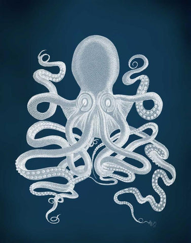 Octopus 9, White White Modern Wood Framed Art Print with Double Matting by Fab Funky