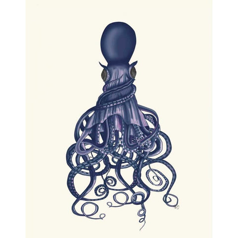 Octopus, Twisted Blue White Modern Wood Framed Art Print by Fab Funky