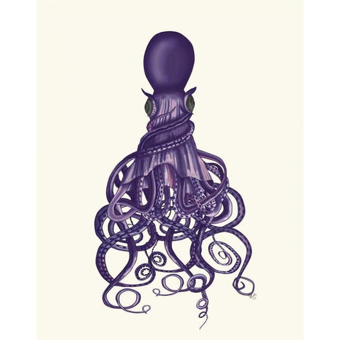 Octopus, Twisted Purple Gold Ornate Wood Framed Art Print with Double Matting by Fab Funky