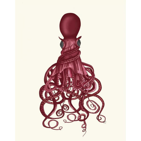 Octopus, Twisted Red Gold Ornate Wood Framed Art Print with Double Matting by Fab Funky