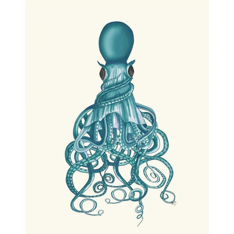 Octopus, Twisted Teal Black Modern Wood Framed Art Print with Double Matting by Fab Funky