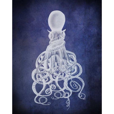 Octopus, Twisted White on Blue Black Modern Wood Framed Art Print with Double Matting by Fab Funky