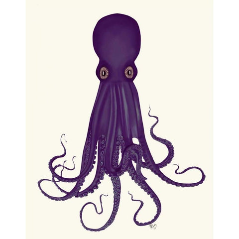 Octopus 8, Purple White Modern Wood Framed Art Print by Fab Funky