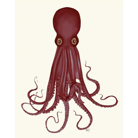 Octopus 8, Red White Modern Wood Framed Art Print by Fab Funky