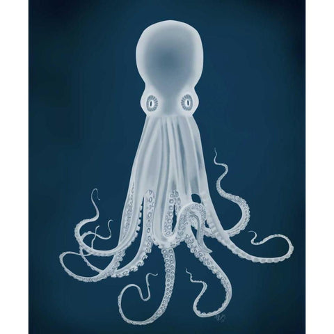 Octopus 8, White on Blue White Modern Wood Framed Art Print by Fab Funky