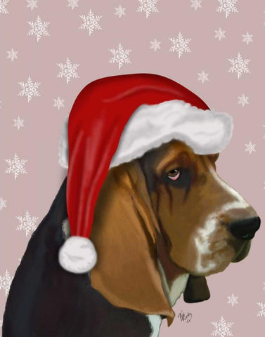 Basset Hound, Christmas Hat Black Ornate Wood Framed Art Print with Double Matting by Fab Funky