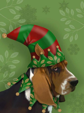 Basset Hound, Elf Hat Black Ornate Wood Framed Art Print with Double Matting by Fab Funky