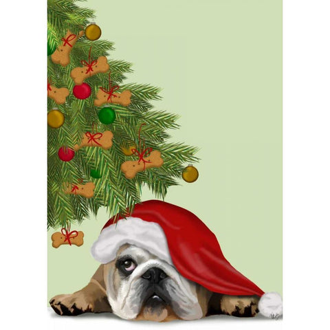 English Bulldog, Cookie Tree White Modern Wood Framed Art Print by Fab Funky