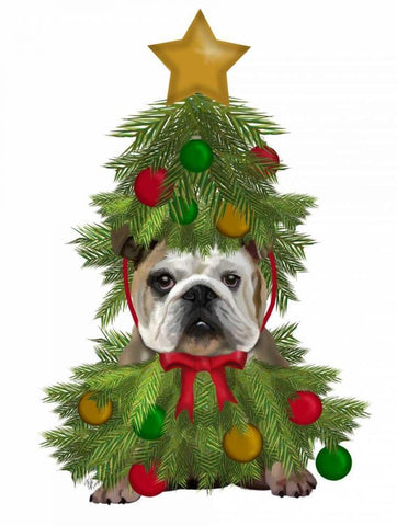 English Bulldog, Christmas Tree Costume Black Ornate Wood Framed Art Print with Double Matting by Fab Funky