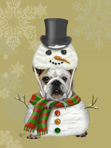 English Bulldog, Snowman Costume White Modern Wood Framed Art Print with Double Matting by Fab Funky