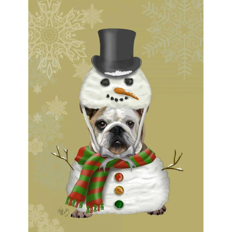 English Bulldog, Snowman Costume White Modern Wood Framed Art Print by Fab Funky