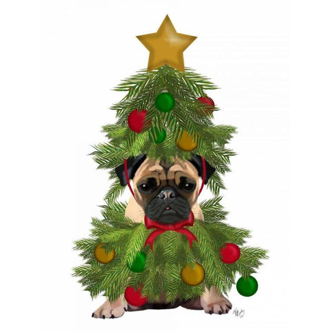 Pug, Christmas Tree Costume Gold Ornate Wood Framed Art Print with Double Matting by Fab Funky