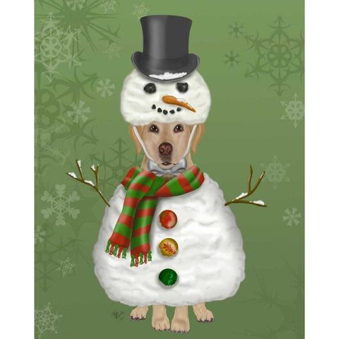 Yellow Labrador, Snowman Costume White Modern Wood Framed Art Print by Fab Funky